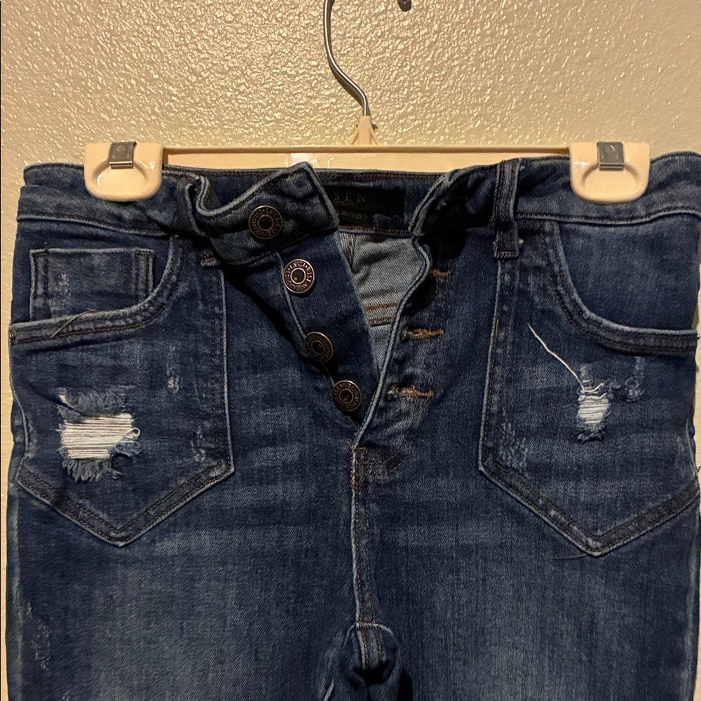 Stylish Risen Button Fly Blue Distressed Women Je… - image 1